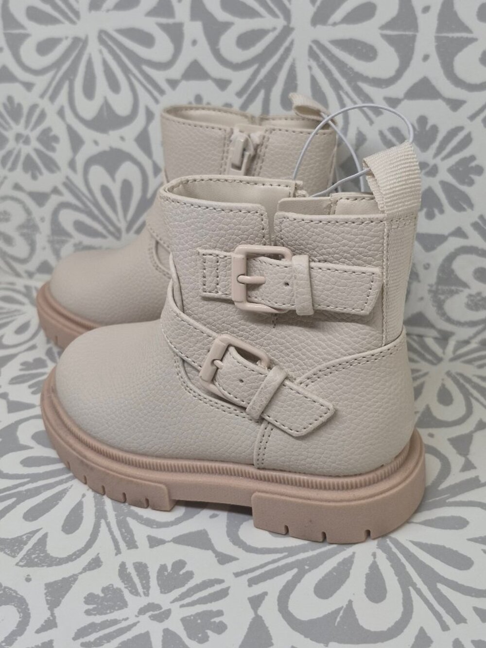 Cat & Jack Toddlers' Evie Buckle Side Zip Boots Cream Size 6T